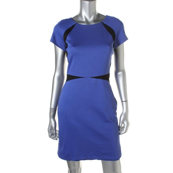 AMY MATTO Blue Knit Colorblock Wear to Work Dress