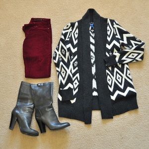 Charcoal Gray Tribal Open Cardigan