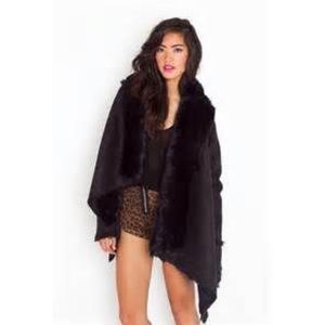 Unif Chelsea black draped shearling jacket coat