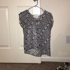 Blue and white geometric blouse