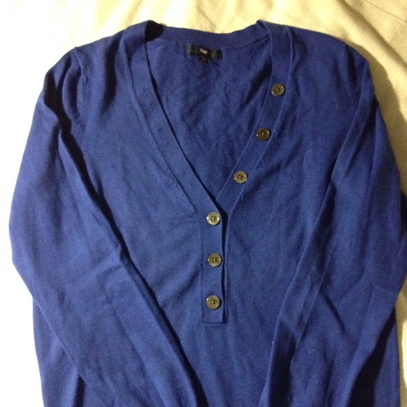 WORN ONCE GAP cobalt cotton/silk Henley sweater xs - Picture 3 of 4