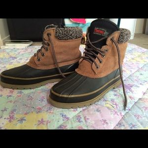 Brown suede and rubber duck boots