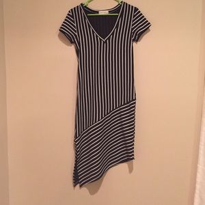 Black and white stripped asymmetrical dress