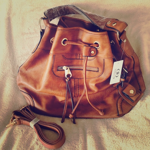 New Lg Scarleton Drawstring Handbag Coffee Brown