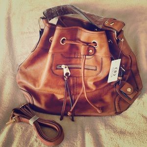 New Lg Scarleton Drawstring Handbag Coffee Brown