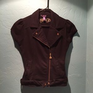 Black and Gold Dereon Zip Front Top