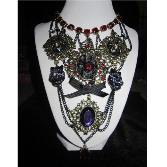 Betsey Johnson dark forest spider draped necklace