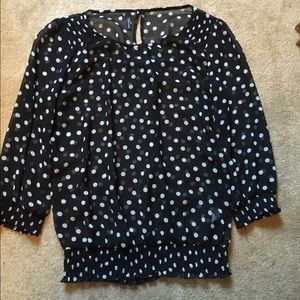 Maurices black & white polka dotted chiffon top