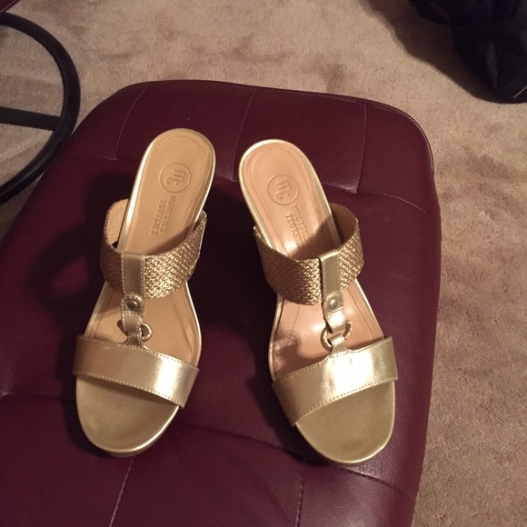 Gold wedge sandals