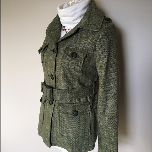 Merona Jackets & Blazers - Green Herringbone Military Style Trench Coat NWT
