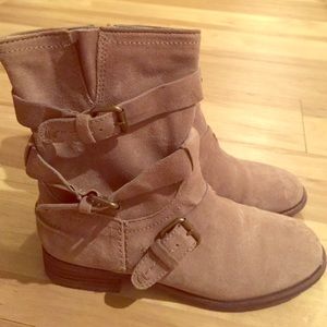 Dolce Vita Ankle Tan Suede Boots with buckles.