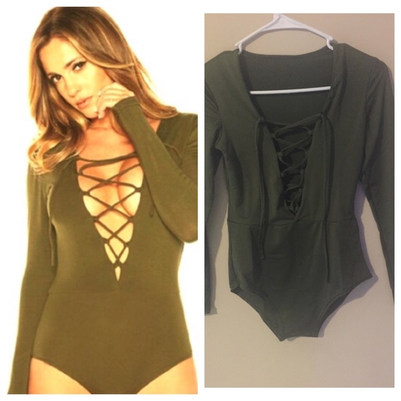 Nasty Gal Other - Sexy sage green lace up new bodysuit, Small