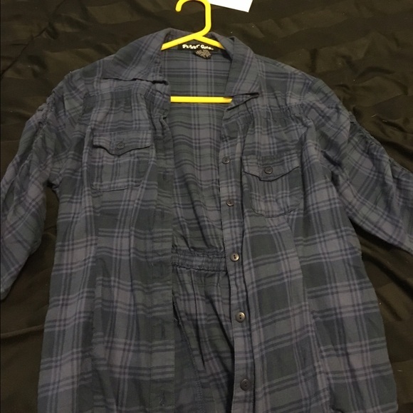 Blue & Green Plaid Shirt (3/4 Sleeve)