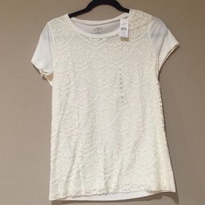 Ann Taylor Cream Lace Tee