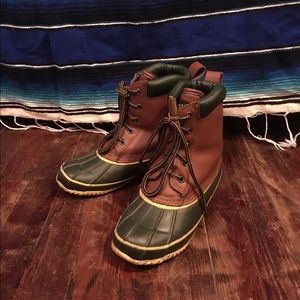 Green and Tan Duck Boots