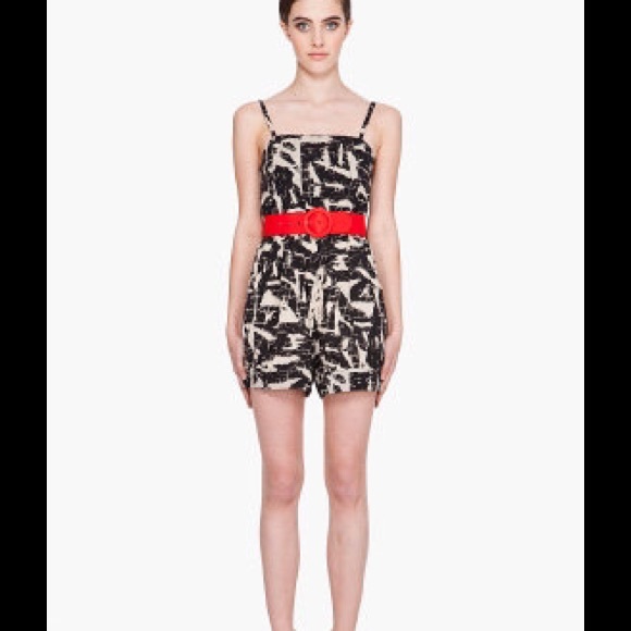 Alice + Olivia belted print silk romper