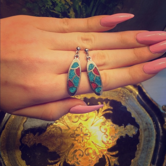 Turquoise and Coral Earrings