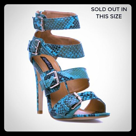 Turquoise Snakeskin High Heel Sandals NIB - Picture 2 of 4