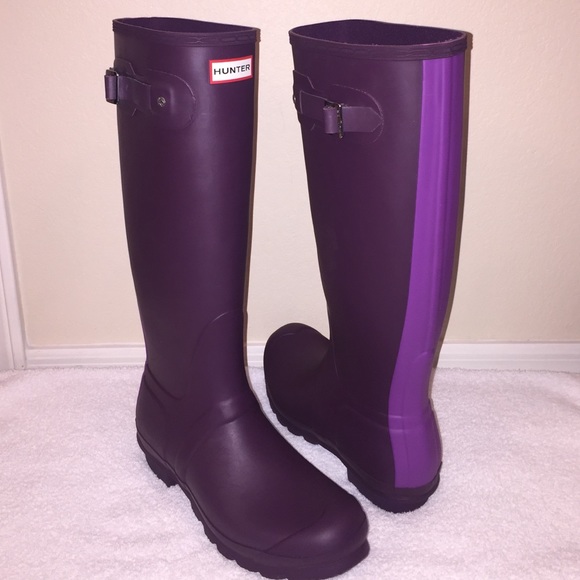 Hunter Shoes - Hunter Original Stripe Plum Rain Boots Wellies 10