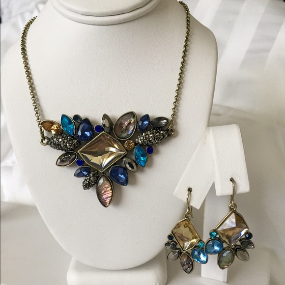 Multicolor antique gold necklace & earring set - Picture 1 of 3