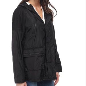 Sam Edelman Black Mesh-Trimmed Hooded Anorak