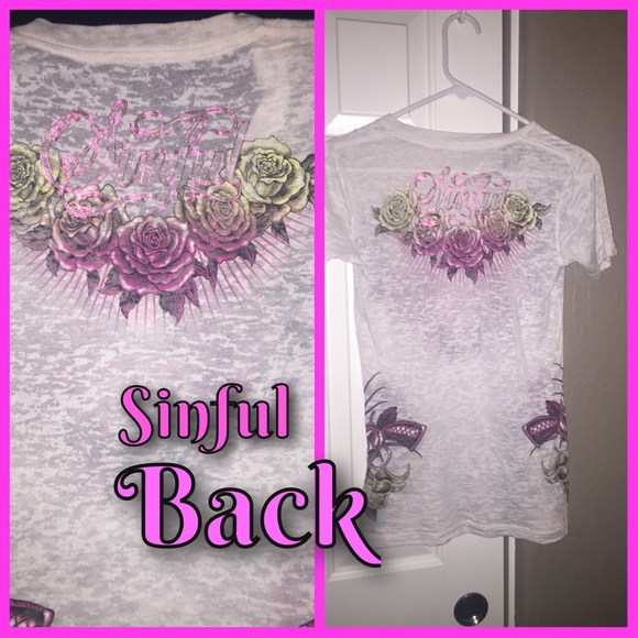 SOLD Sinful white flowered Vneck - Picture 3 of 4