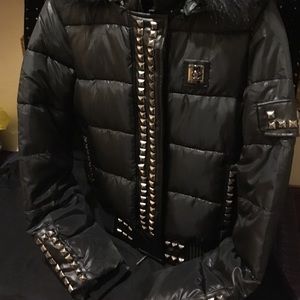 Black studded rockawear puffer jacket
