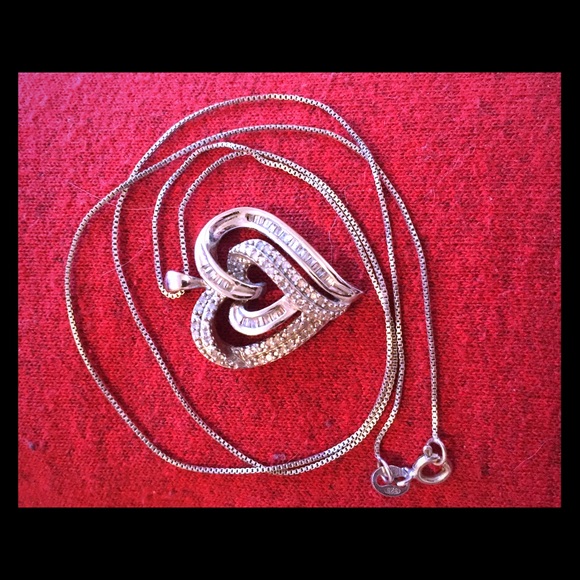Sterling silver diamond heart necklace