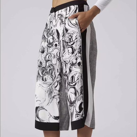 Topshop Black White Marble Print Culottes Shorts