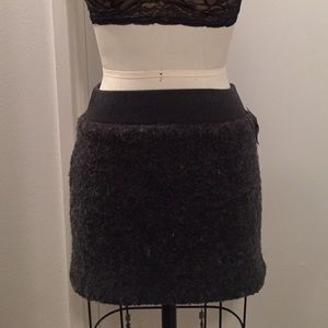 Fuzzy Wool Gray Knit High Waist Pencil Mini Skirt