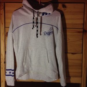 pink LA Dodgers cowl neck sweater