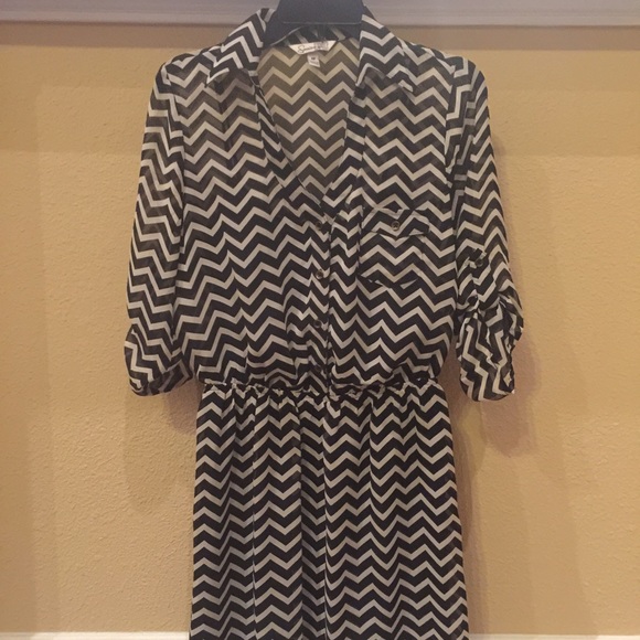 ❤Sheer Navy&White Zig Zag Dress&lined Cami 2pieces