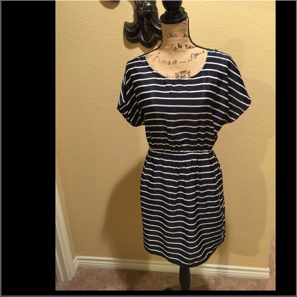 ❤️Fun Silky Polyester Navy&White Striped Dress