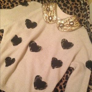 Oatmeal Lace Heart Sweater