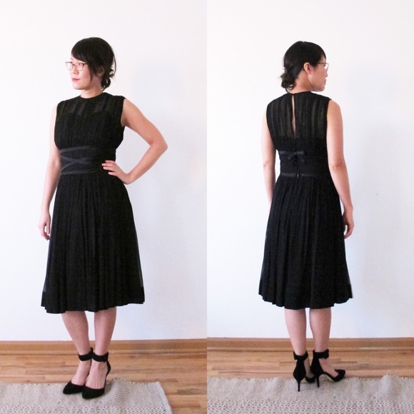 1950s sweetheart black cocktail dress