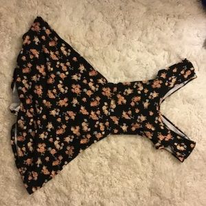 Black skater dress with pink floral print