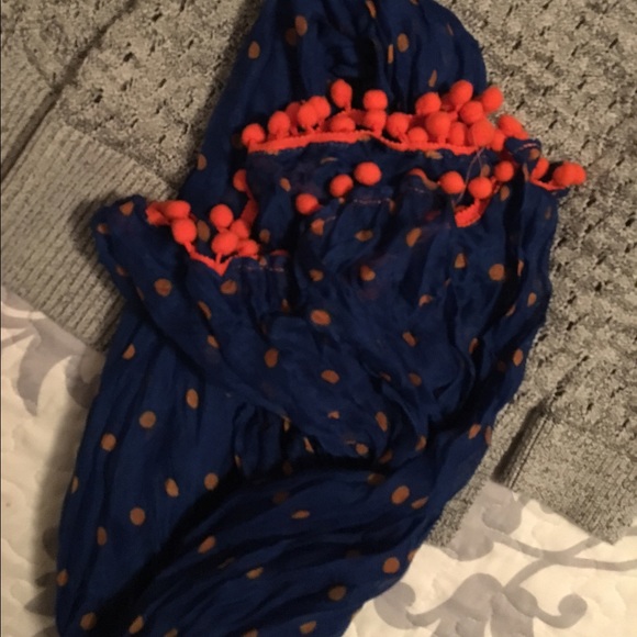 Orange and royal blue Game day scarf with pompoms - Picture 1 of 2