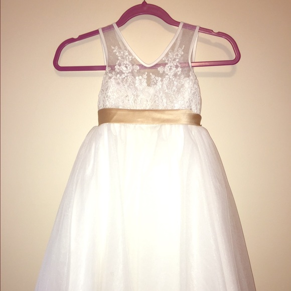 4T Flower girl dress - tulle, lace, champagne sash