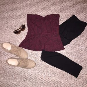 Charlotte Russe Burgundy Peplum Top