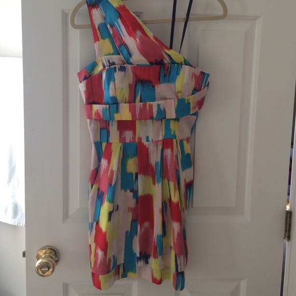 Silky one shoulder multi color cocktail dress