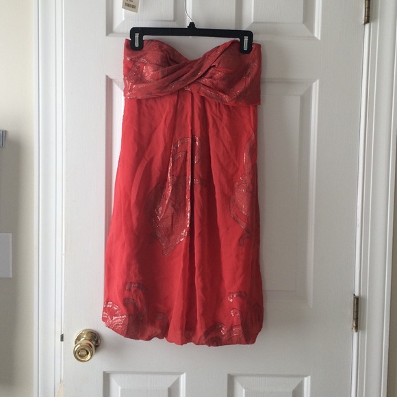 Coral silk Nicole Miller strapless dress