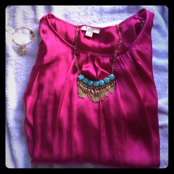 Hot pink satin bat wing top