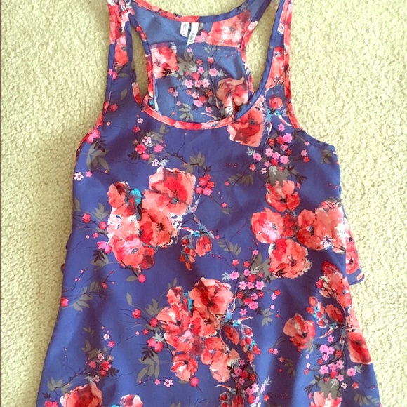 Floral Racerback tank with back cutout