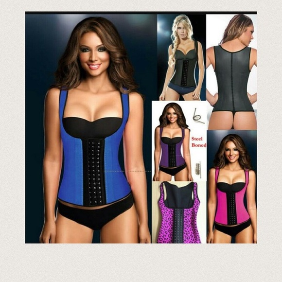 9 steel boned vest corset latex waist trainer - Picture 2 of 3