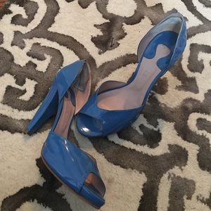 Chloe blue patent open tie pumps