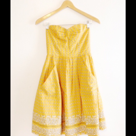 Yellow strapless Anthropologie dress