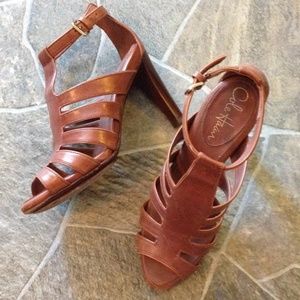 COLE JAAN NIKE AIR AUBURN LEATHER GLADIATOR HEELS