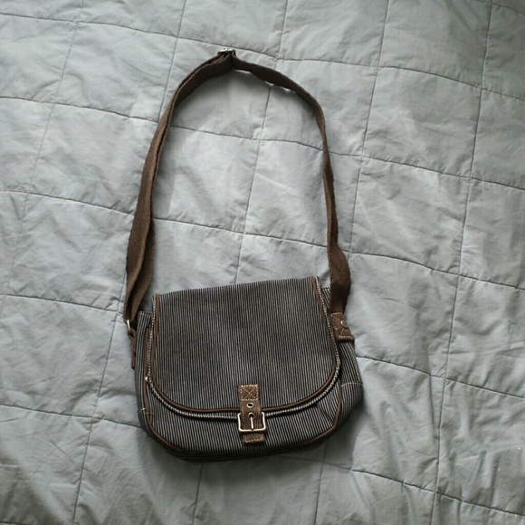 Navy Striped And Brown Crossbody Bag