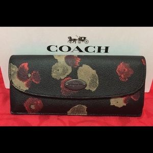 Coach Soft Wallet in Black Canvas Floral