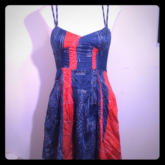 Japanese print fish design strappy summer dress - Picture 1 of 4